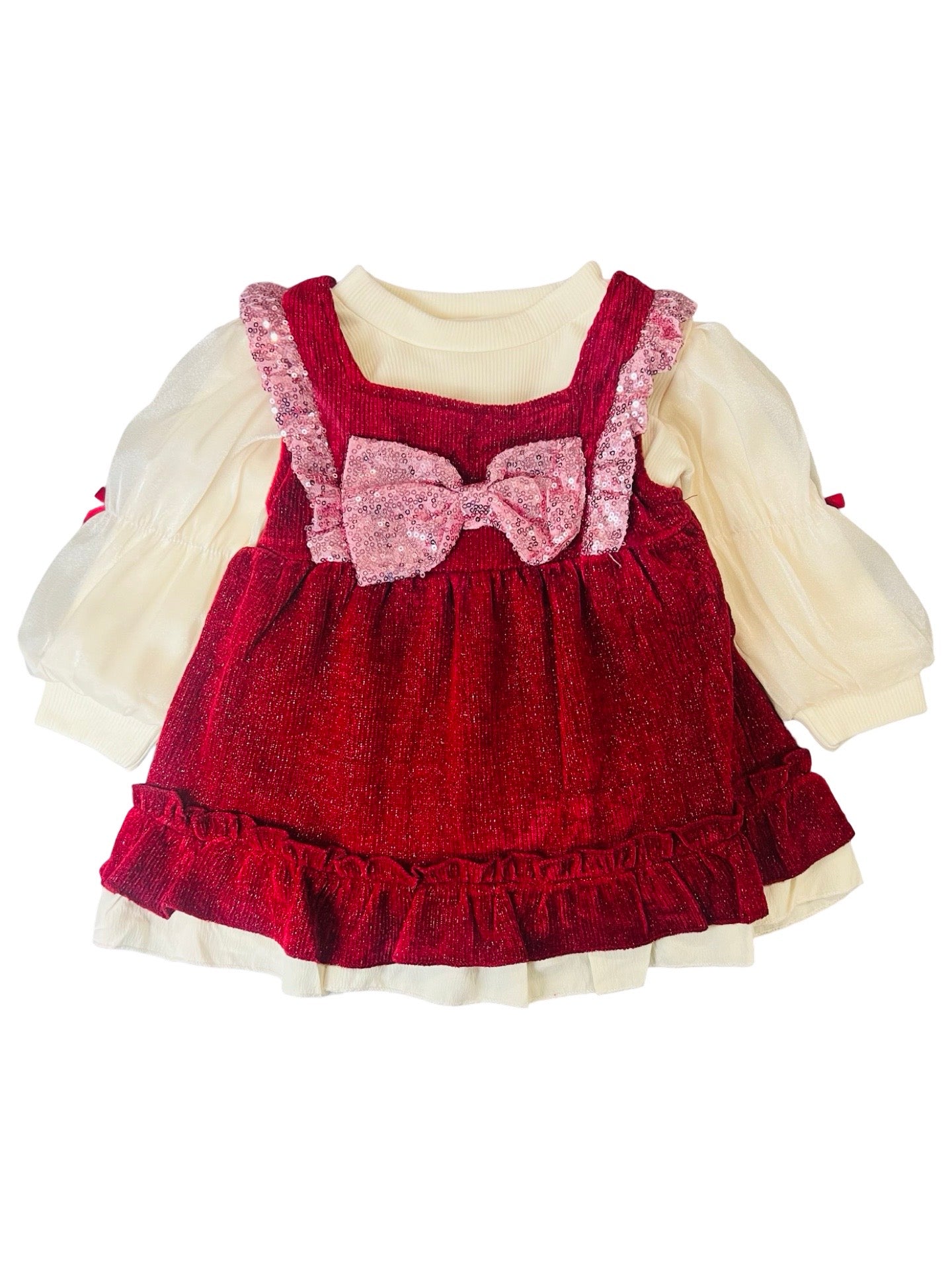 Baby Velvet Solid Frock With Bag - IMPORTED