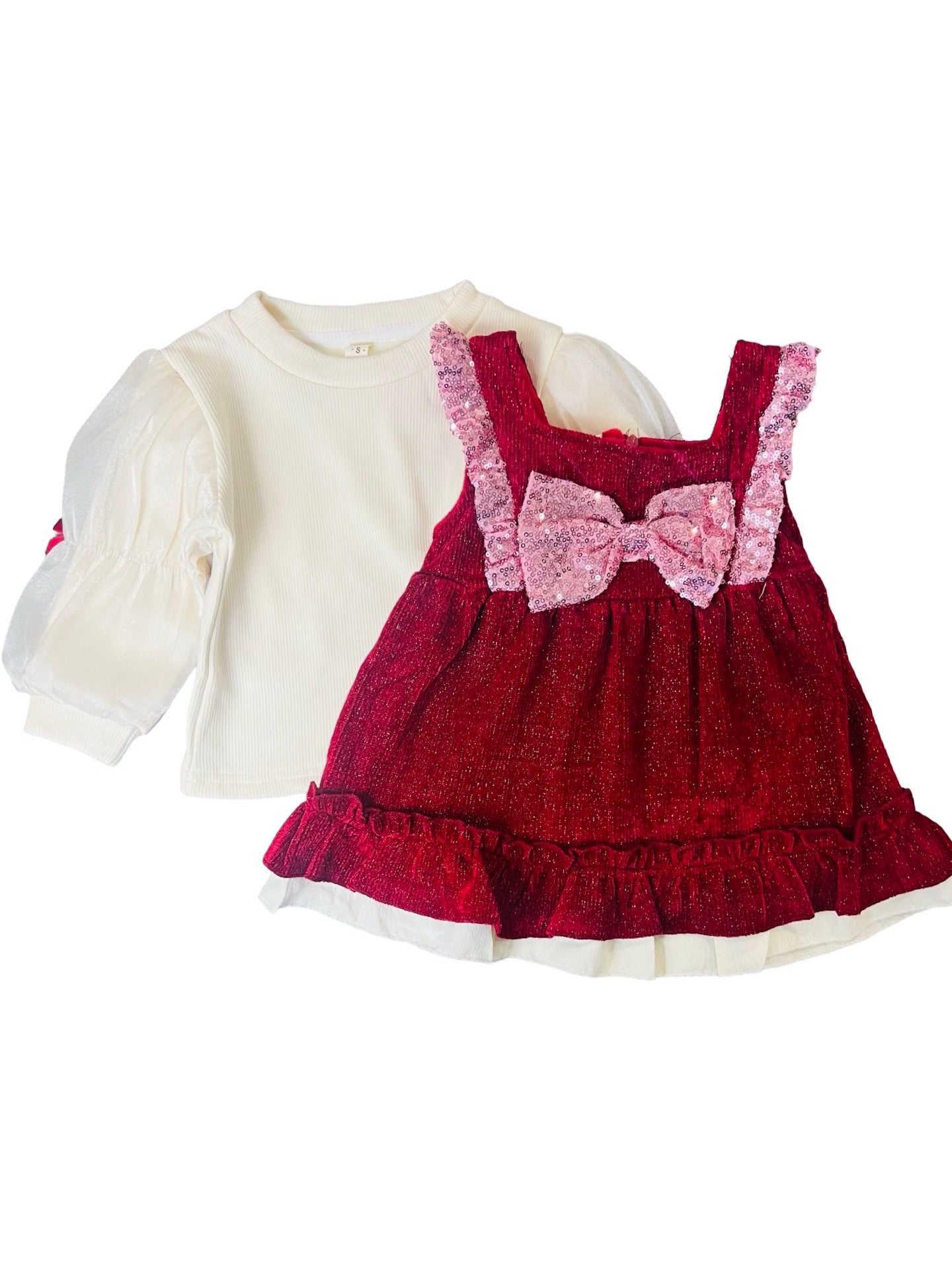 Baby Velvet Solid Frock With Bag - IMPORTED