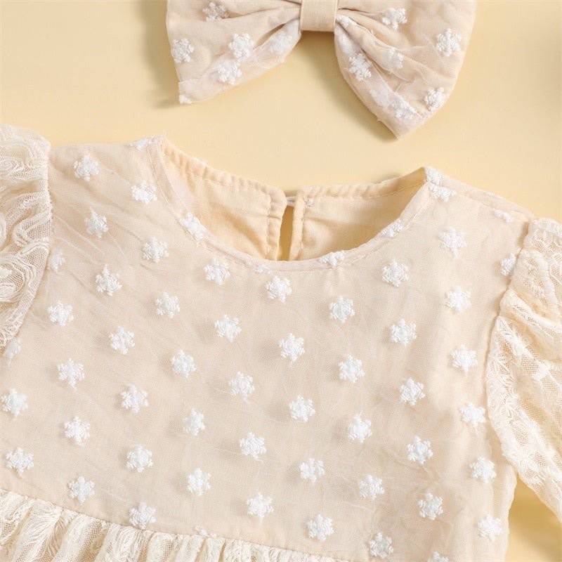 Infant 2Pc Lace Tie-up Daisy Mesh Dress