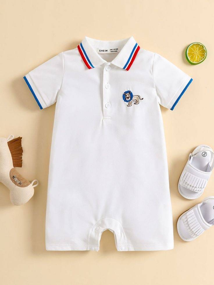 Baby Boy Stripped Trim Polo Neck Romper