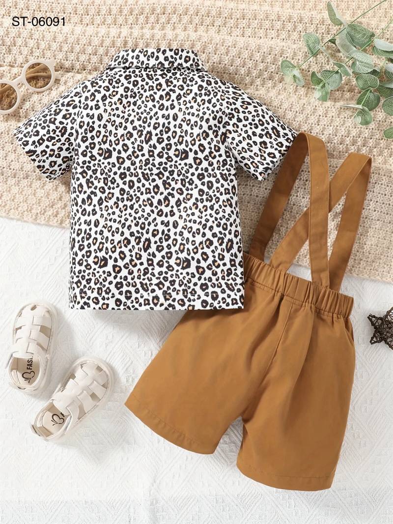 Baby Boy Leopard Shirt & Suspender Shorts