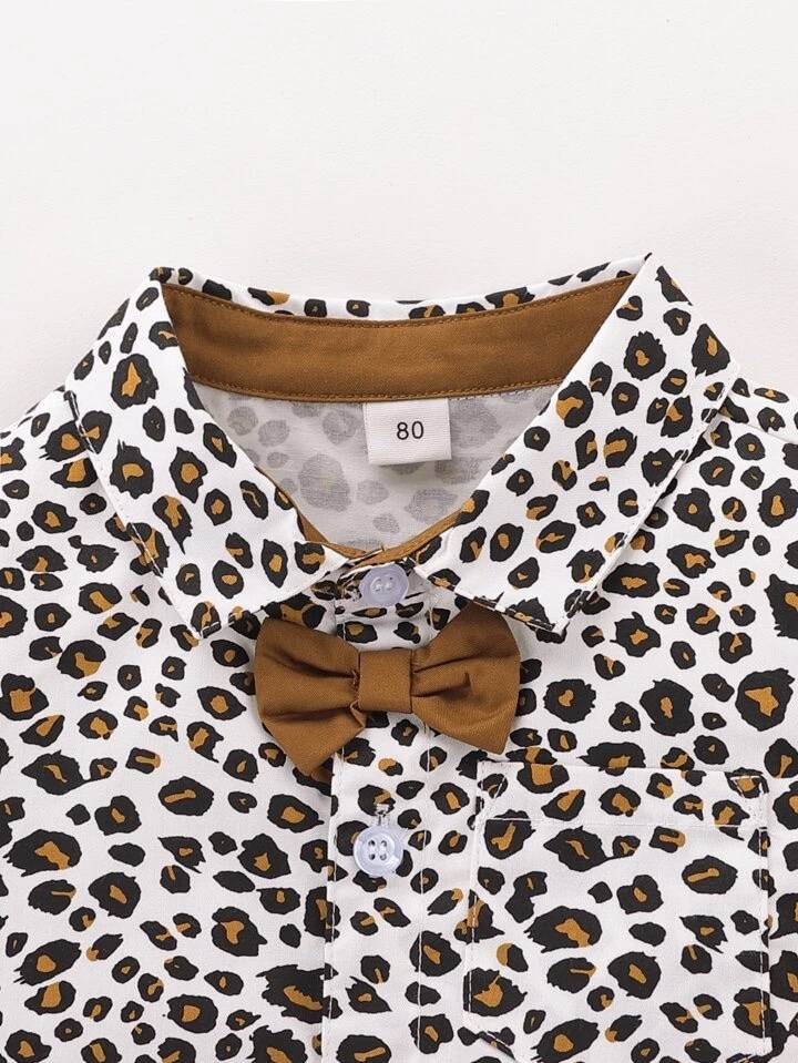 Baby Boy Leopard Shirt & Suspender Shorts