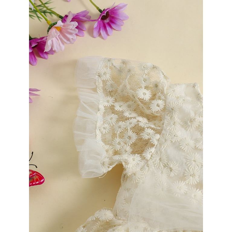 Infant 2Pc Lace Tie-up Daisy Mesh Dress