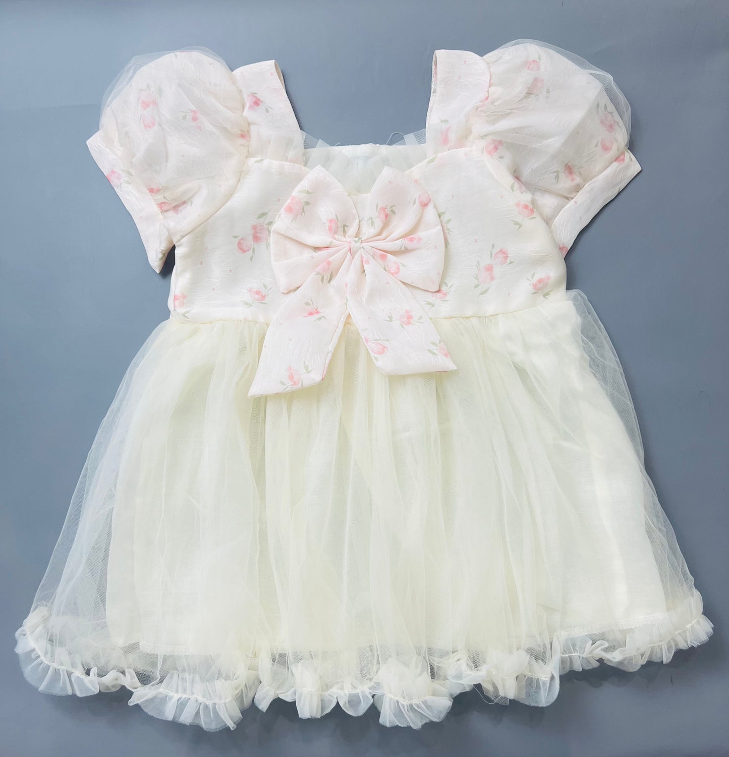 Premium Baby Tie Theme Floral Frock - Pink