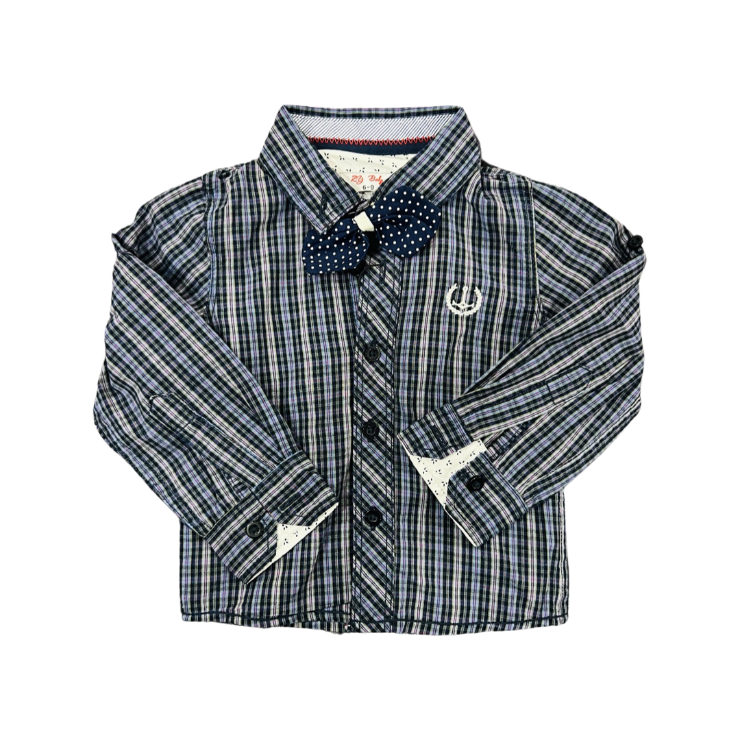 Full Sleeves Lining Shirt with Bow style- Blue