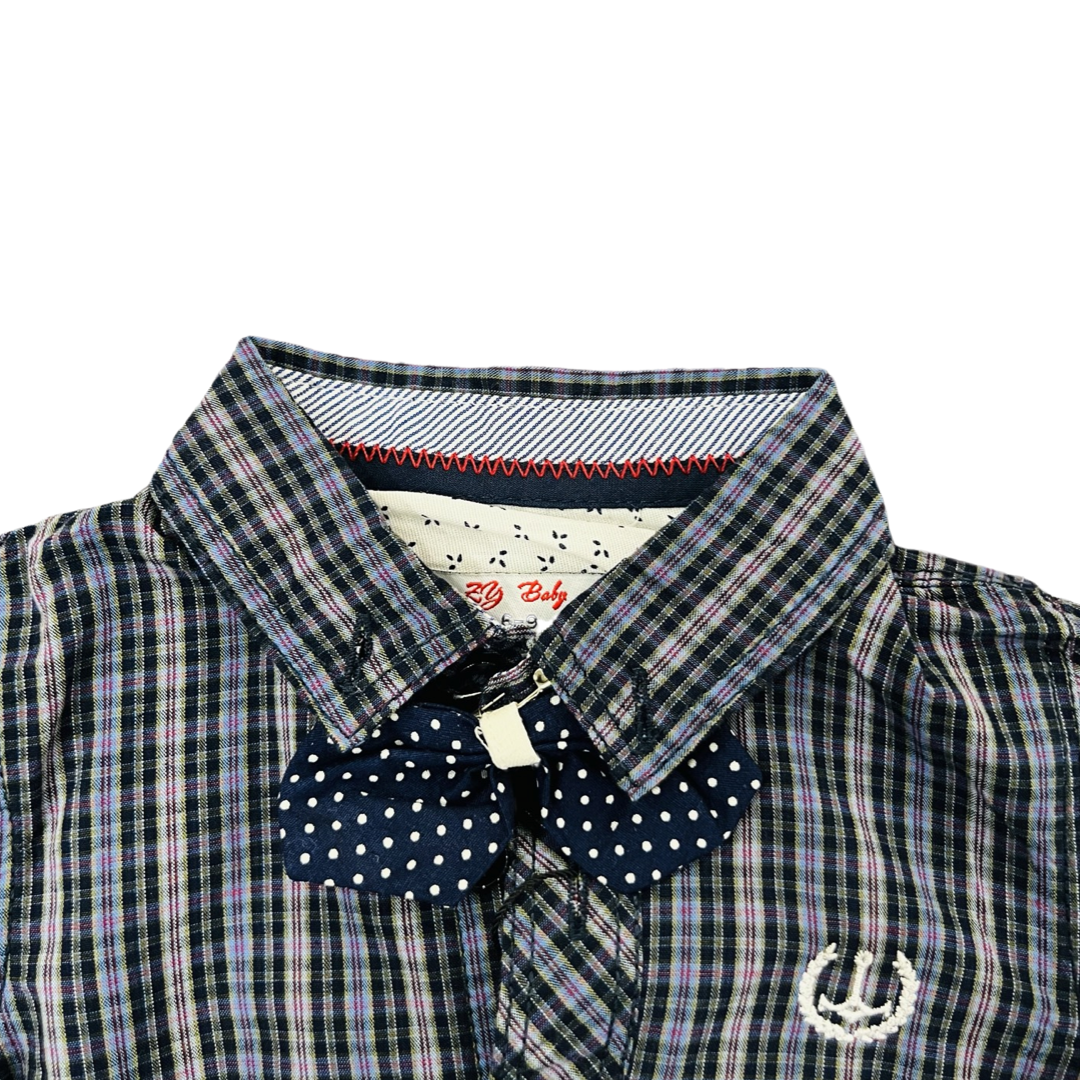 Full Sleeves Lining Shirt with Bow style- Blue