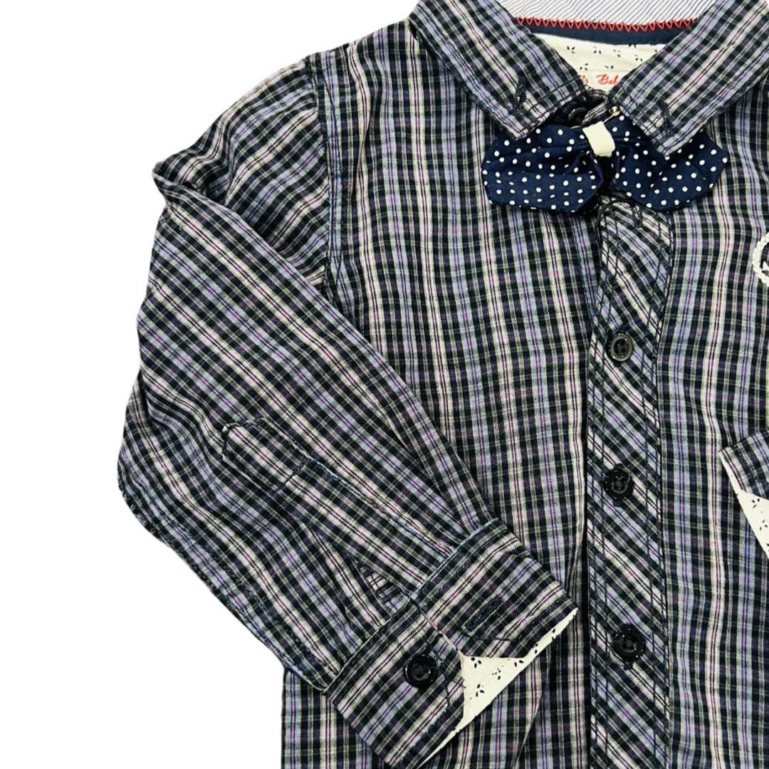 Full Sleeves Lining Shirt with Bow style- Blue