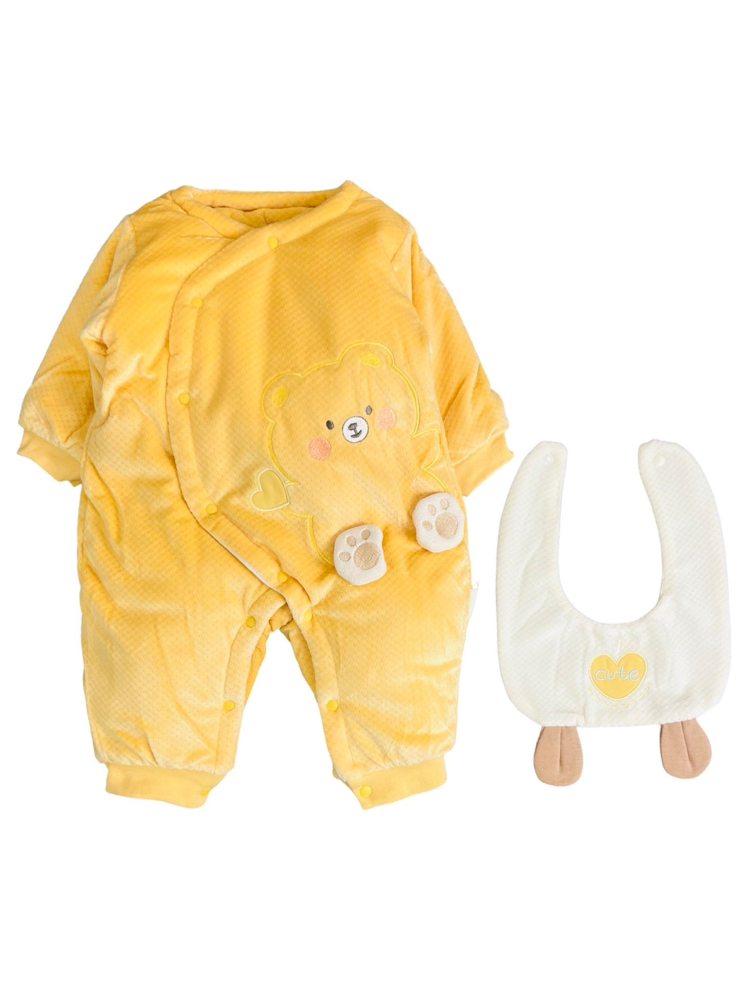 Baby Bear Puffer Romper with Bib - Imported