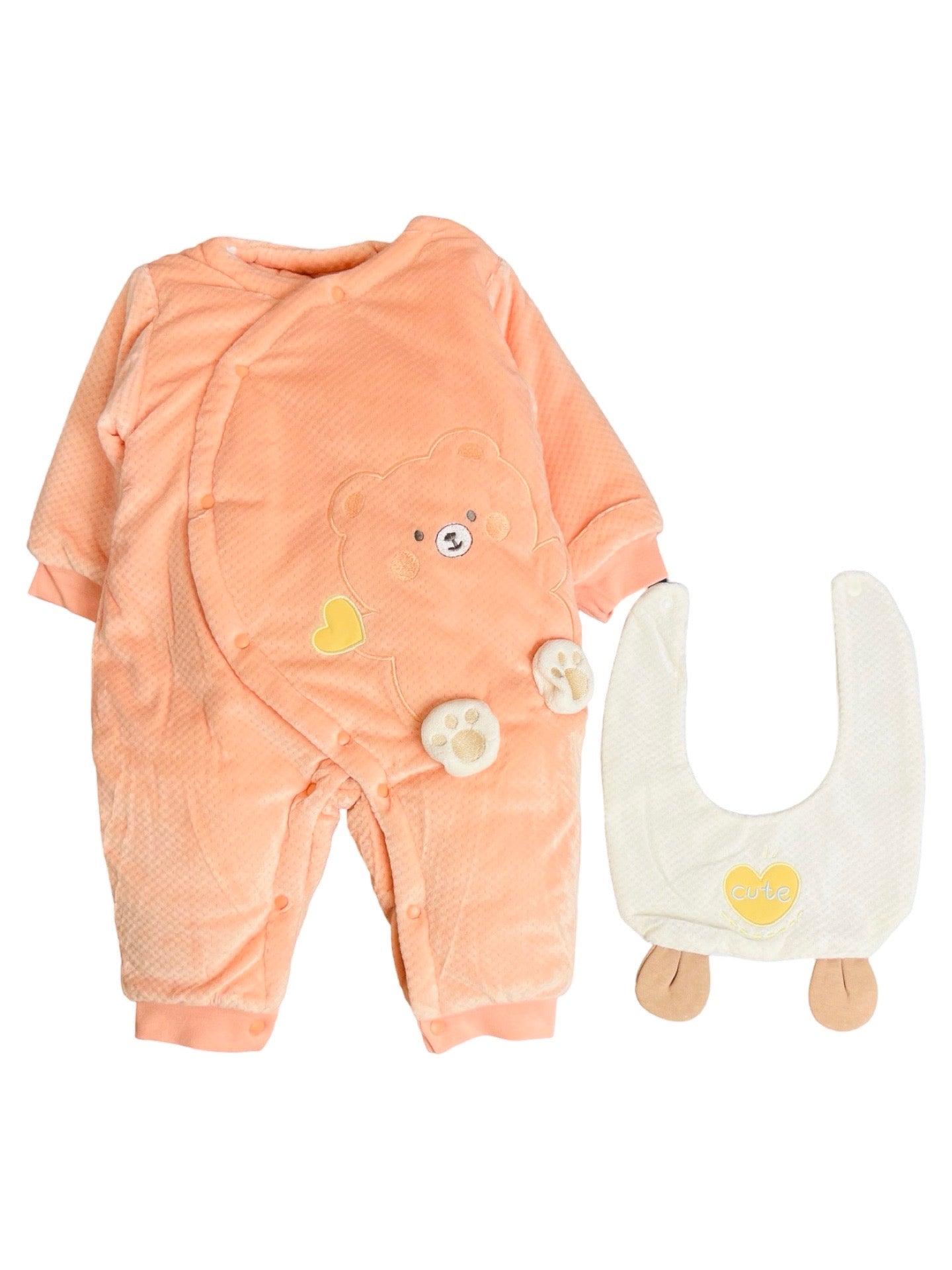 Baby Bear Puffer Romper with Bib - Imported