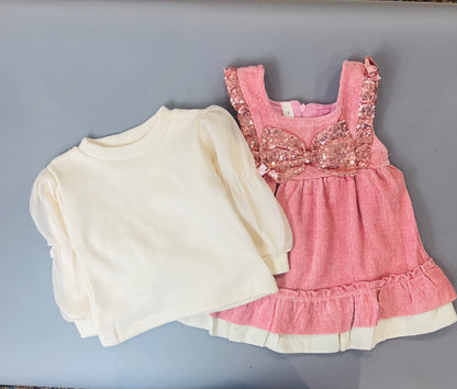 Baby Velvet Solid Frock With Bag - IMPORTED