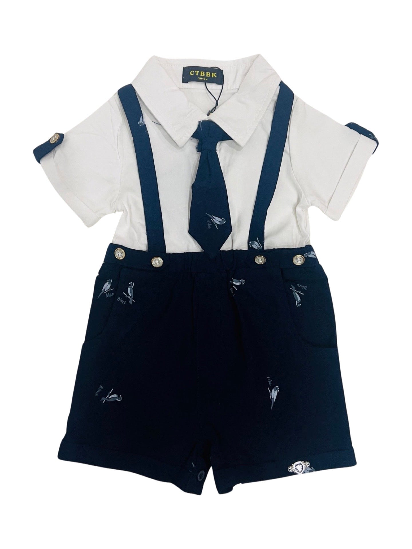 Baby Romper With Tie - Bird Theme- IMPORTED