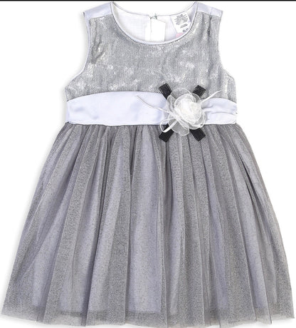 Baby Floral Frock- Grey - IMPORTED