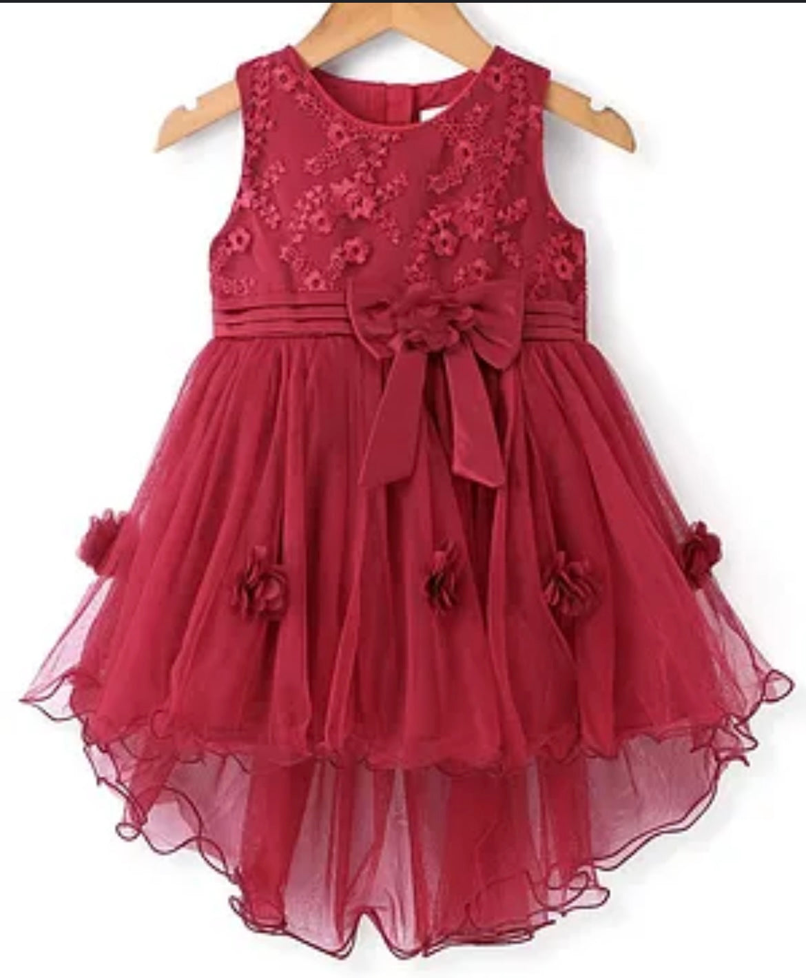 Baby Floral Frock -Deep Red - IMPORTED