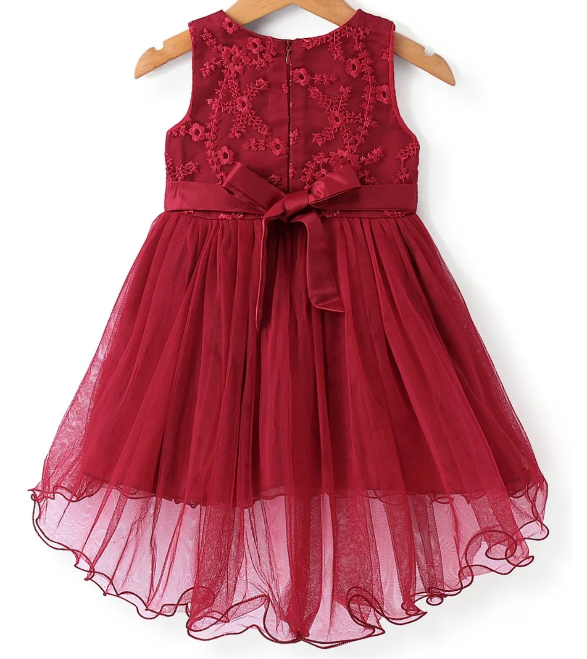 Baby Floral Frock -Deep Red - IMPORTED