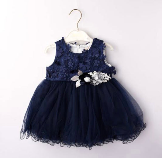 Baby Floral  Frock- Blue  -IMPORTED