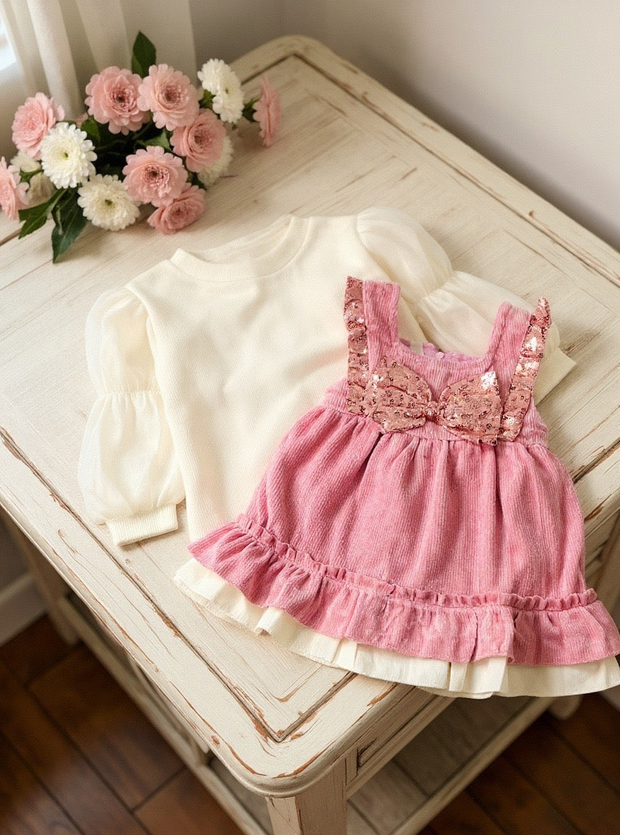 Baby Velvet Solid Frock With Bag - IMPORTED