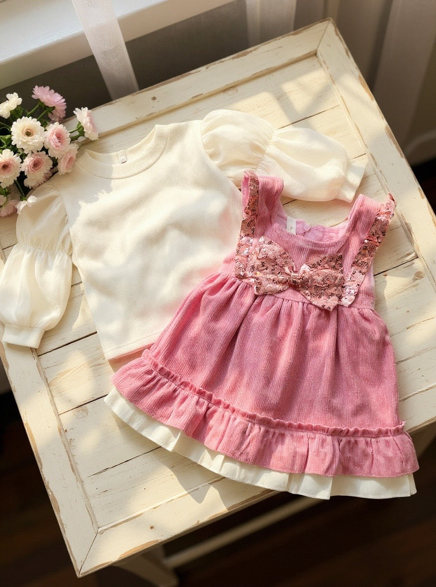 Baby Velvet Solid Frock With Bag - IMPORTED