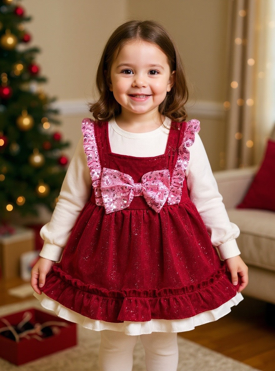 Baby Velvet Solid Frock With Bag - IMPORTED