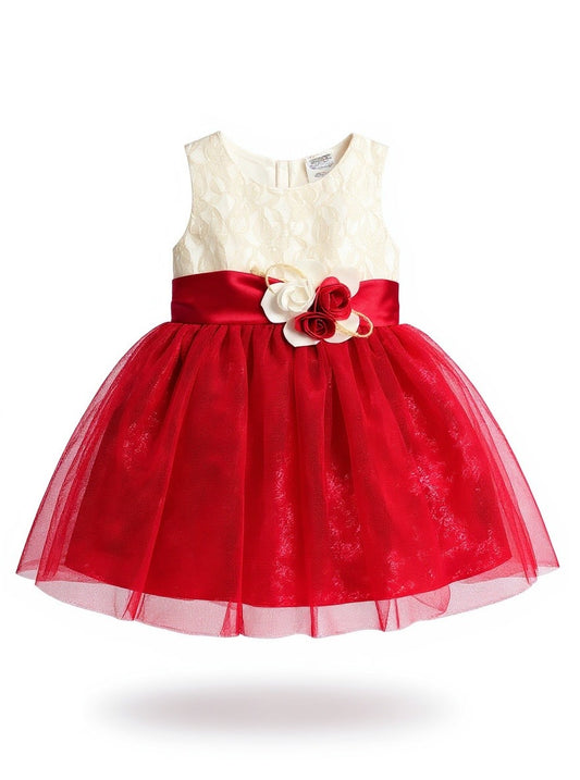 Baby Floral Frock- Red - IMPORTED