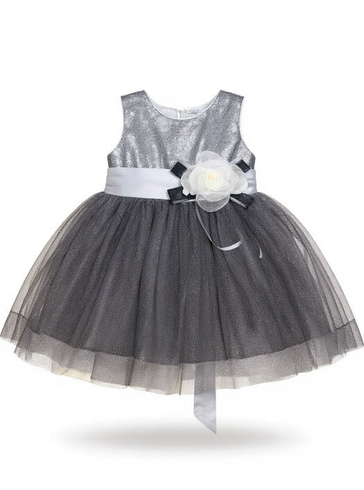 Baby Floral Frock- Grey - IMPORTED