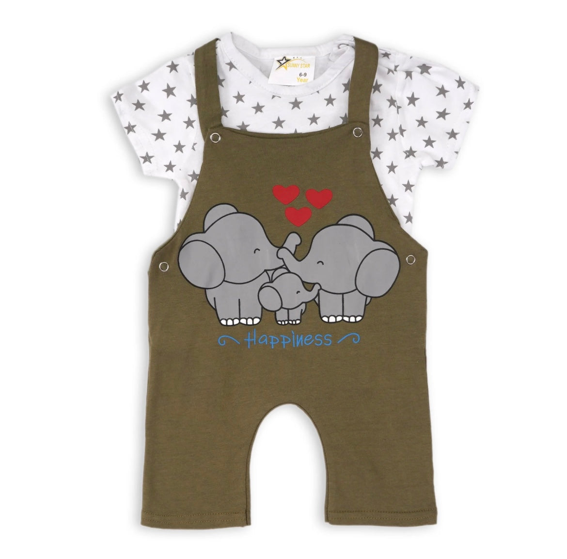 Baby Dungaree Elephant Theme- Olive Green