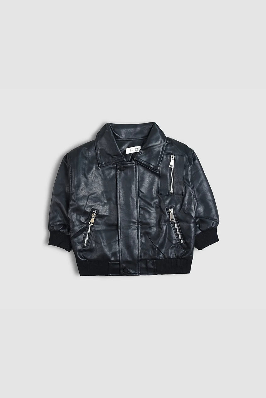 Premium Baby Leather Jacket With Hoodie (3PC) Set - IMPORTED
