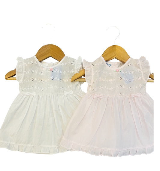 Chickenkari Frock with shorts  - White and Pink