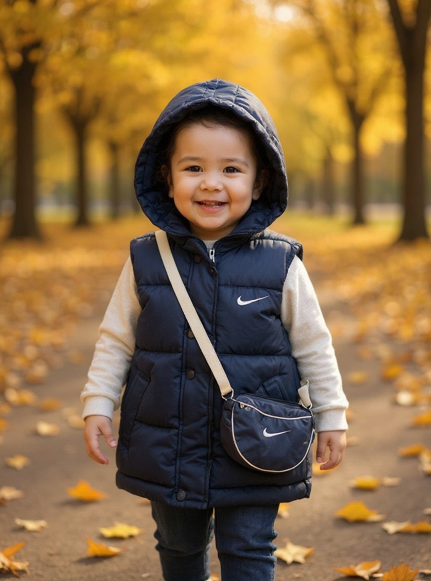 Baby Half Sleeves Puffer Jacket With Bag - IMPORTED