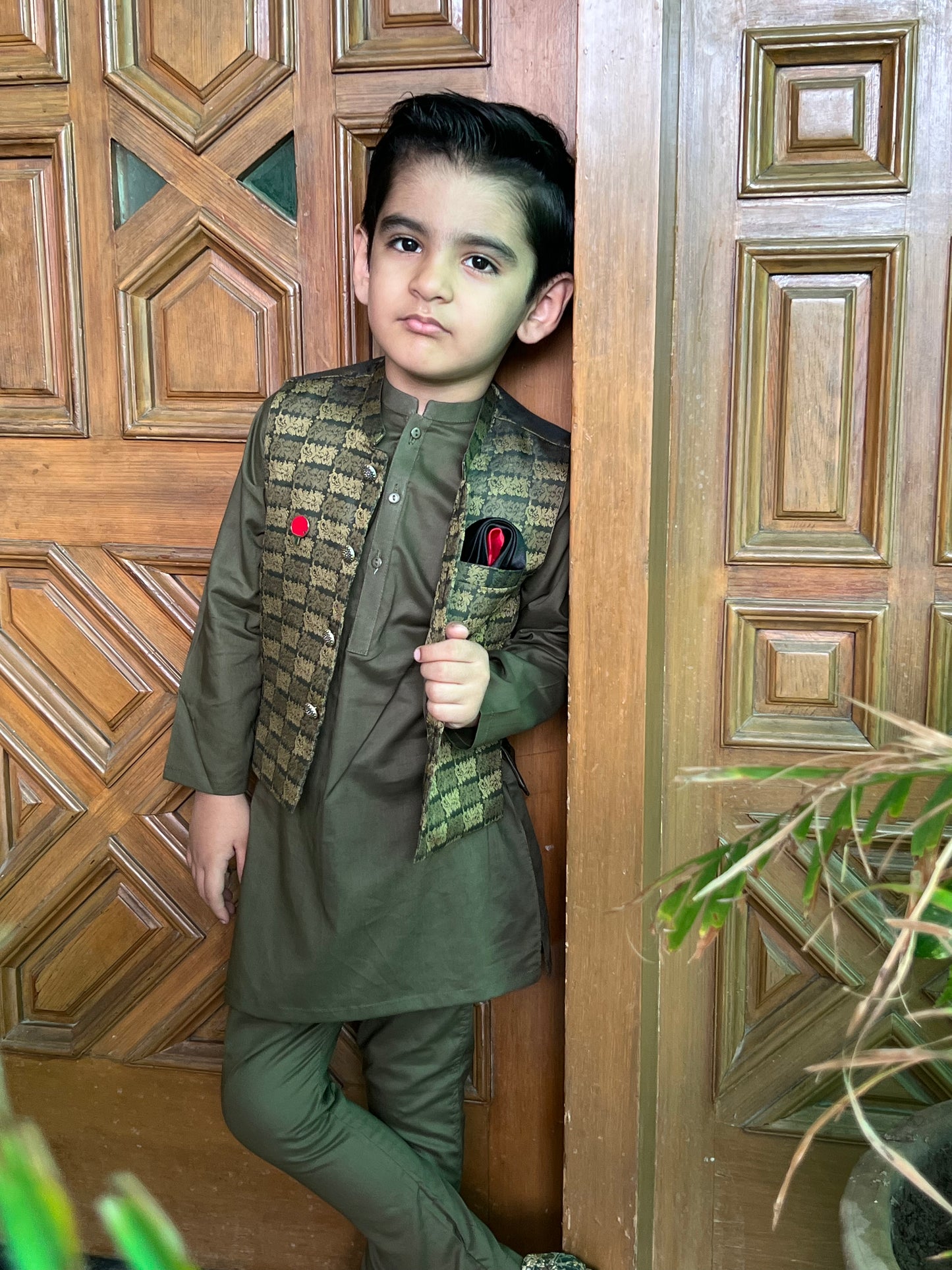 Kurta Pajama with WaistCoat- Green and Blue