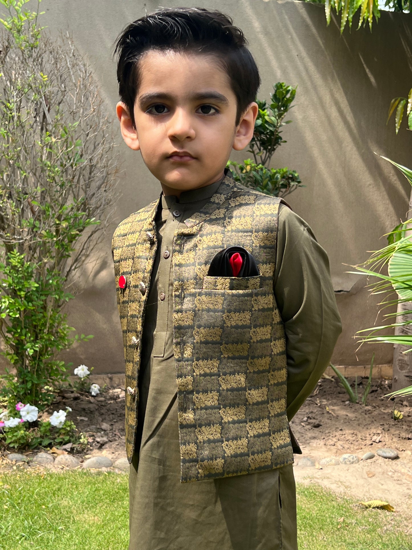 Kurta Pajama with WaistCoat- Green and Blue