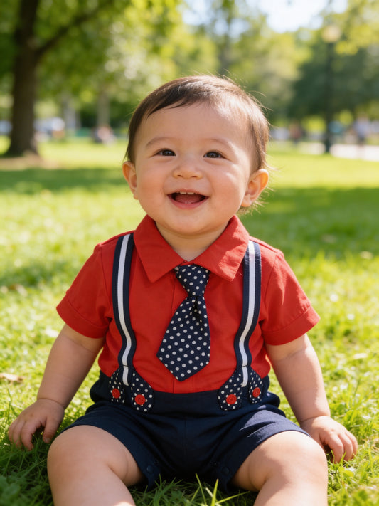 Baby Romper with Tie - Red - IMPORTED