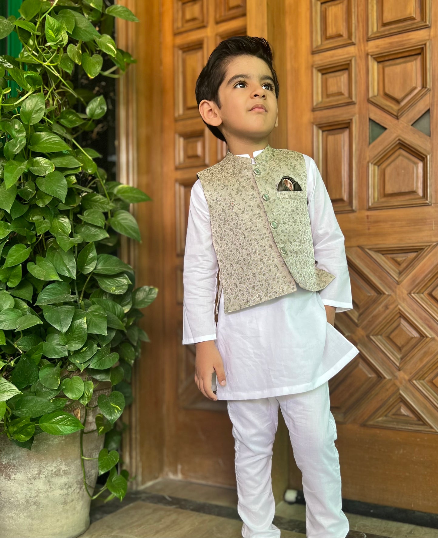 Kurta Pajama with Waistcoat- Brown Gold