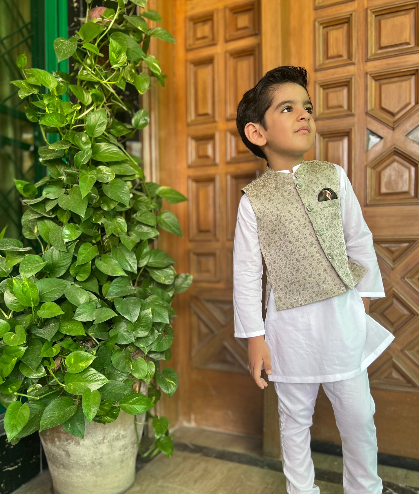 Kurta Pajama with Waistcoat- Brown Gold