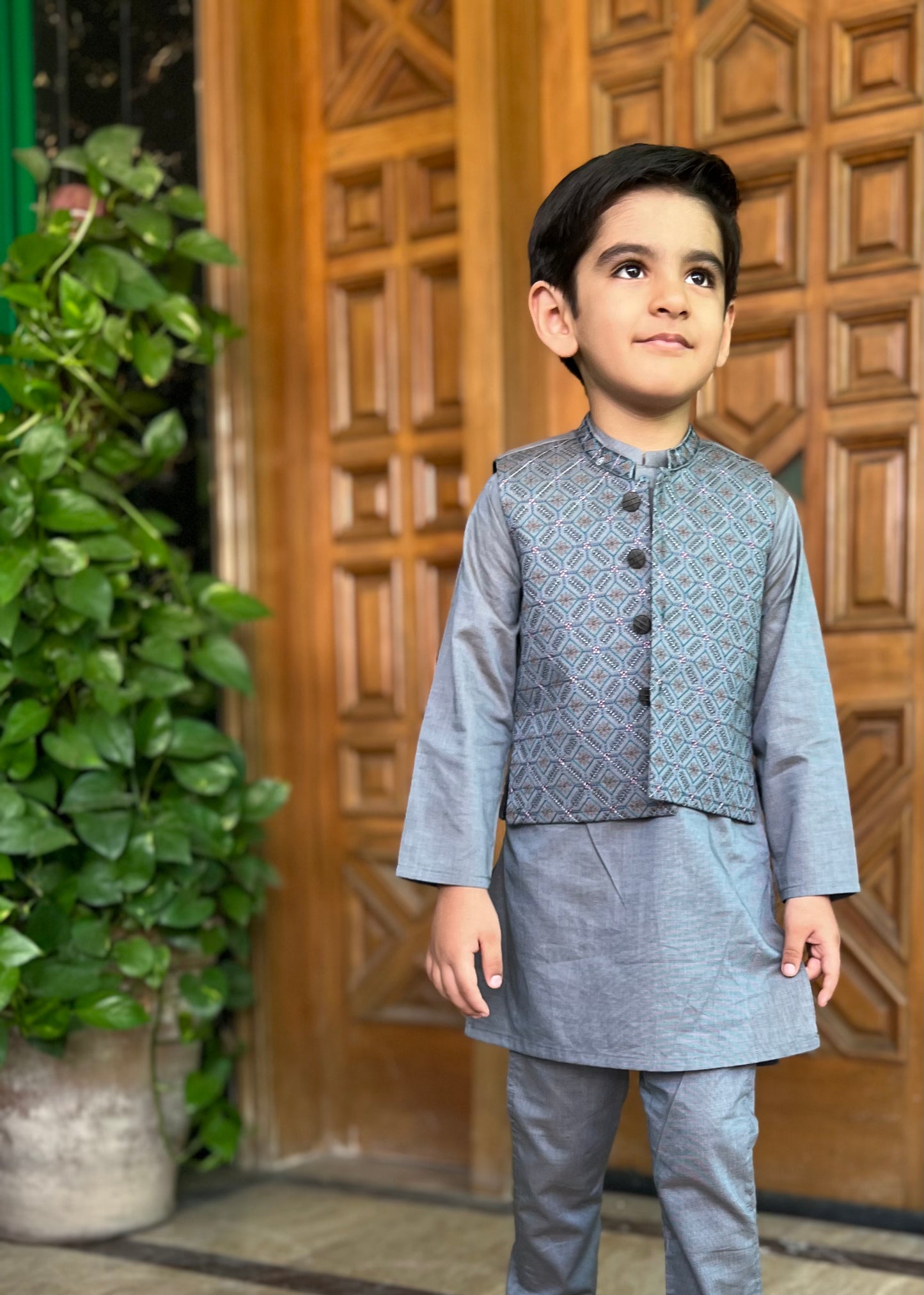 Kurta Pajama with Waistcoat- Grey