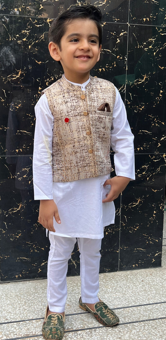 Kurta pajama with waistcoat- Gold