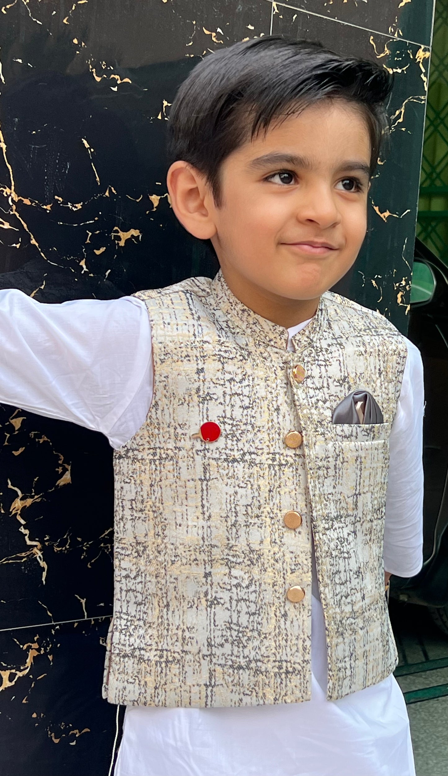 Kurta pajama with waistcoat- Gold