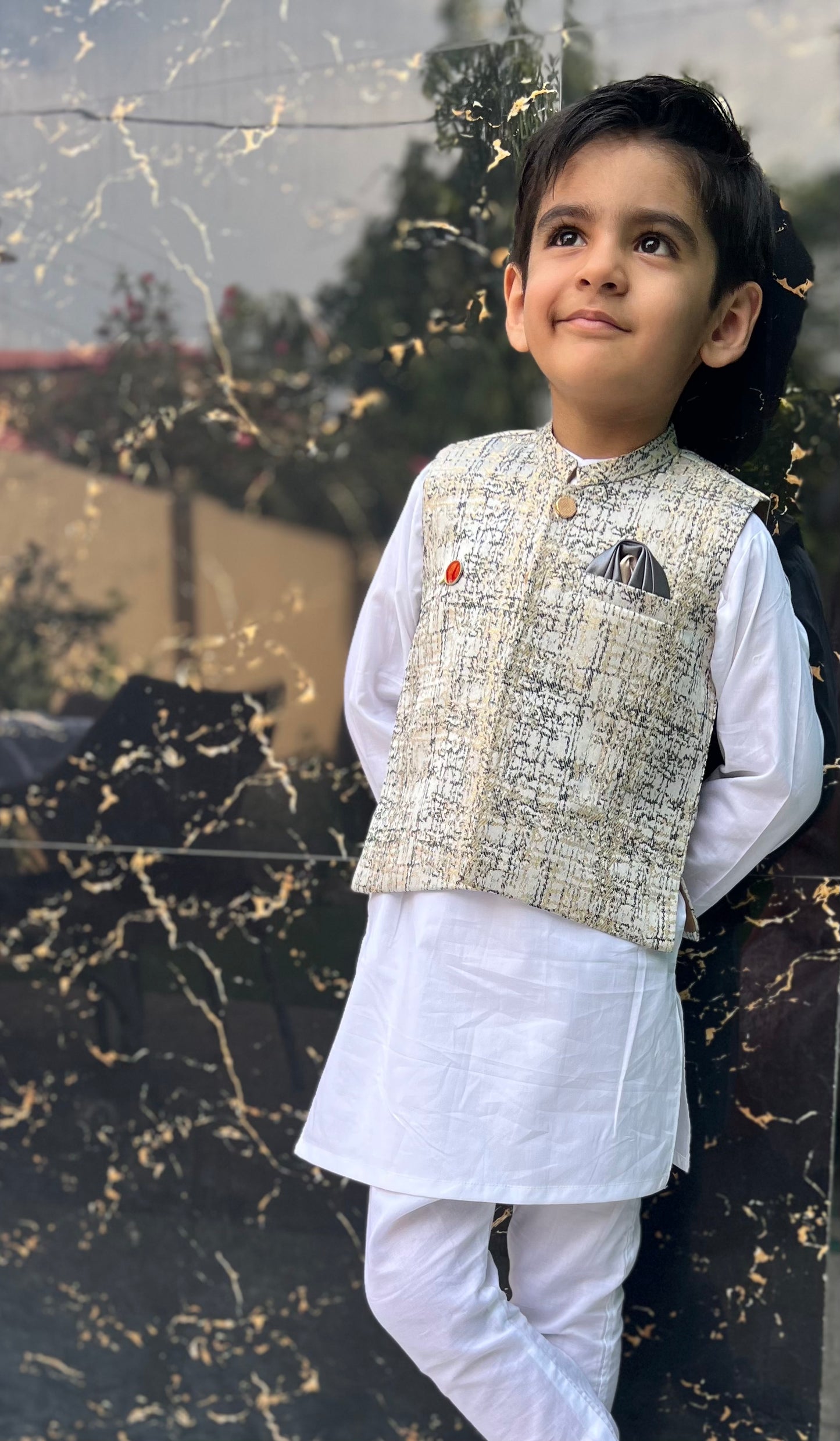 Kurta pajama with waistcoat- Gold