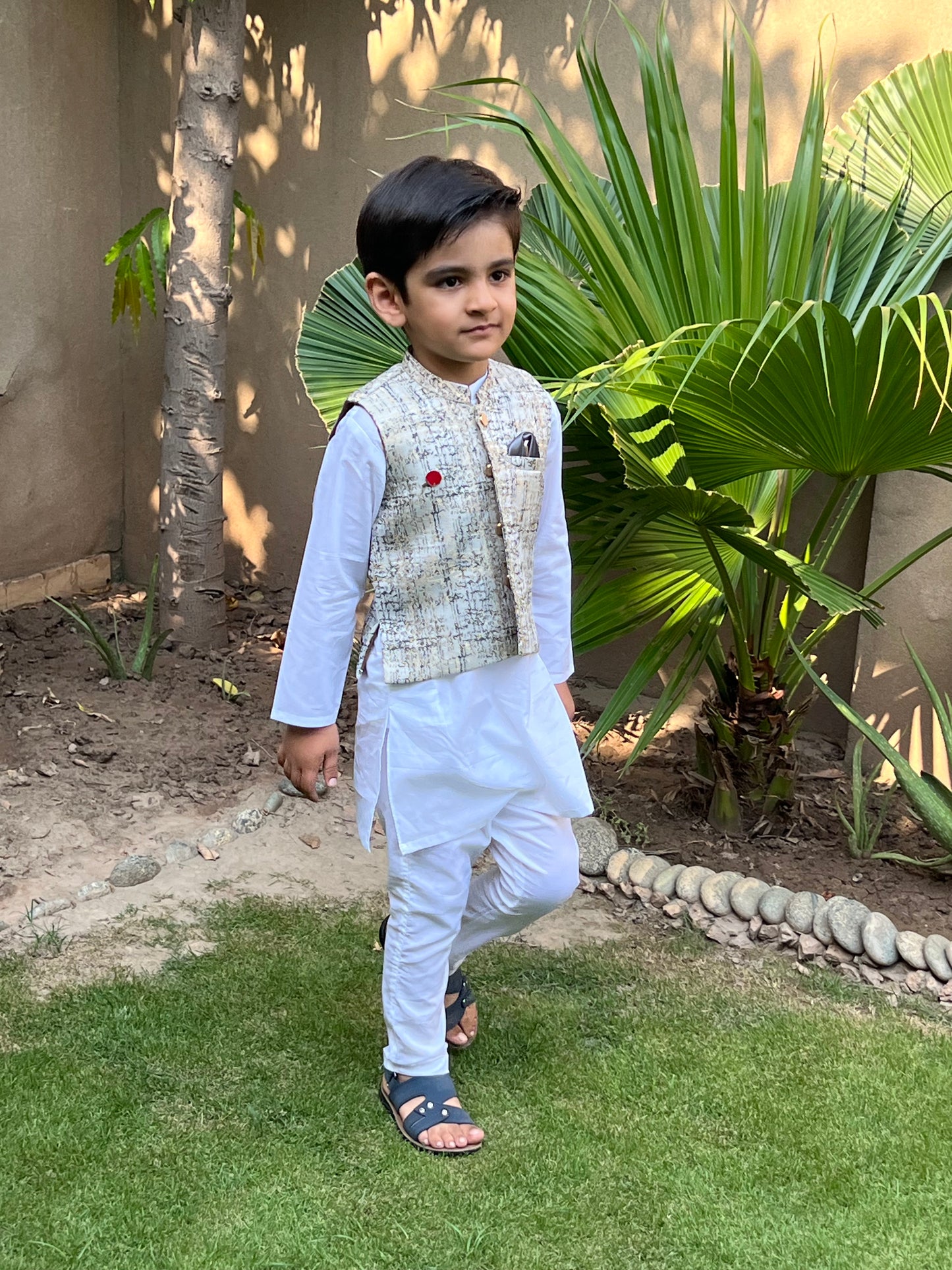 Kurta pajama with waistcoat- Gold