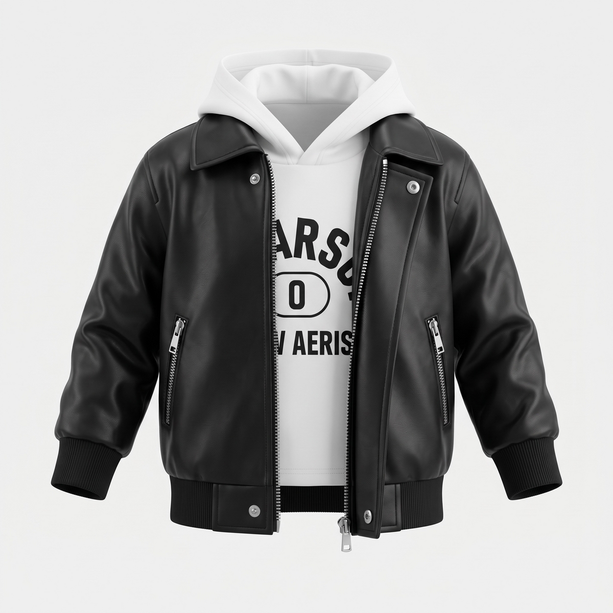 Premium Baby Leather Jacket With Hoodie (3PC) Set - IMPORTED
