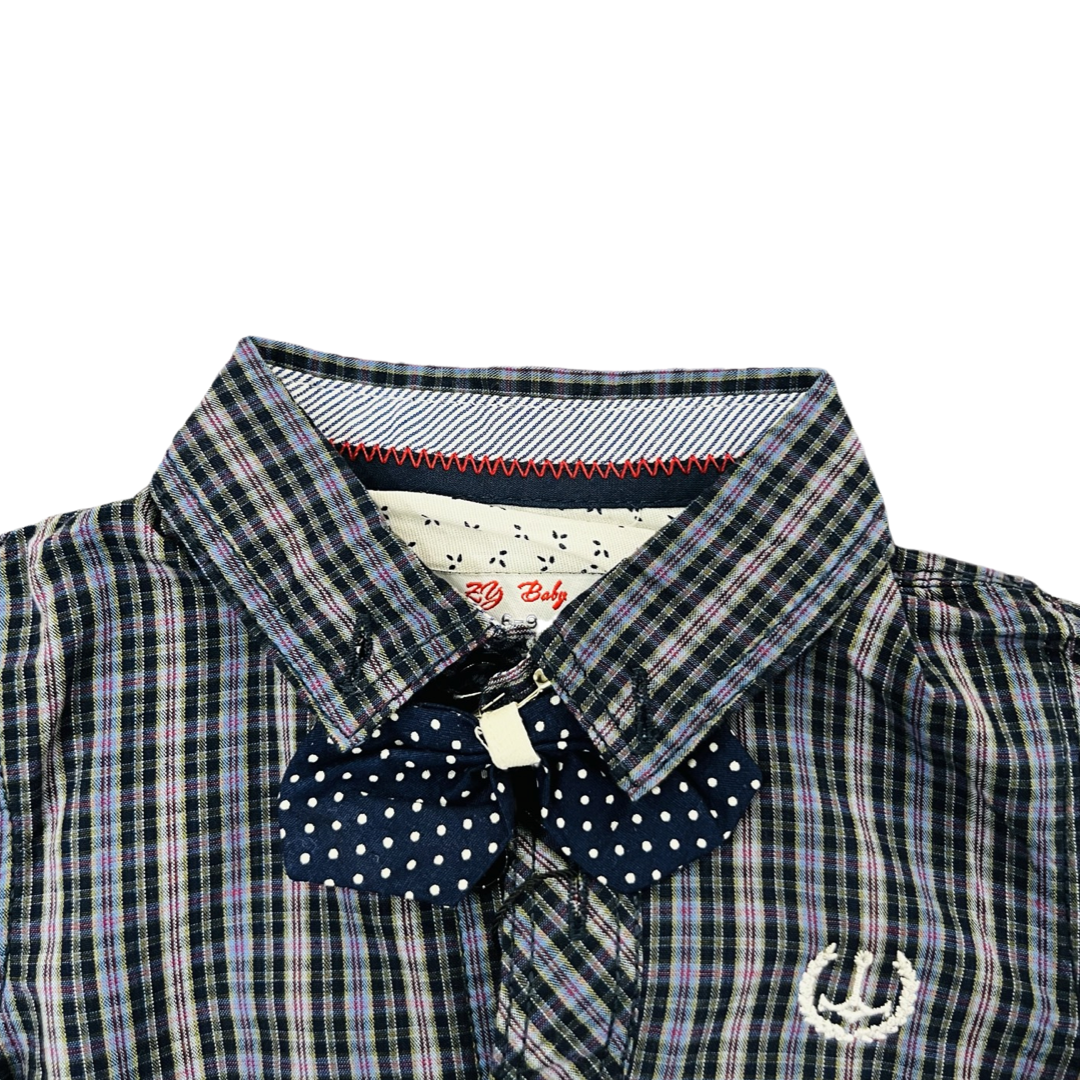 Full Sleeves Lining Shirt with Bow style-  Blue