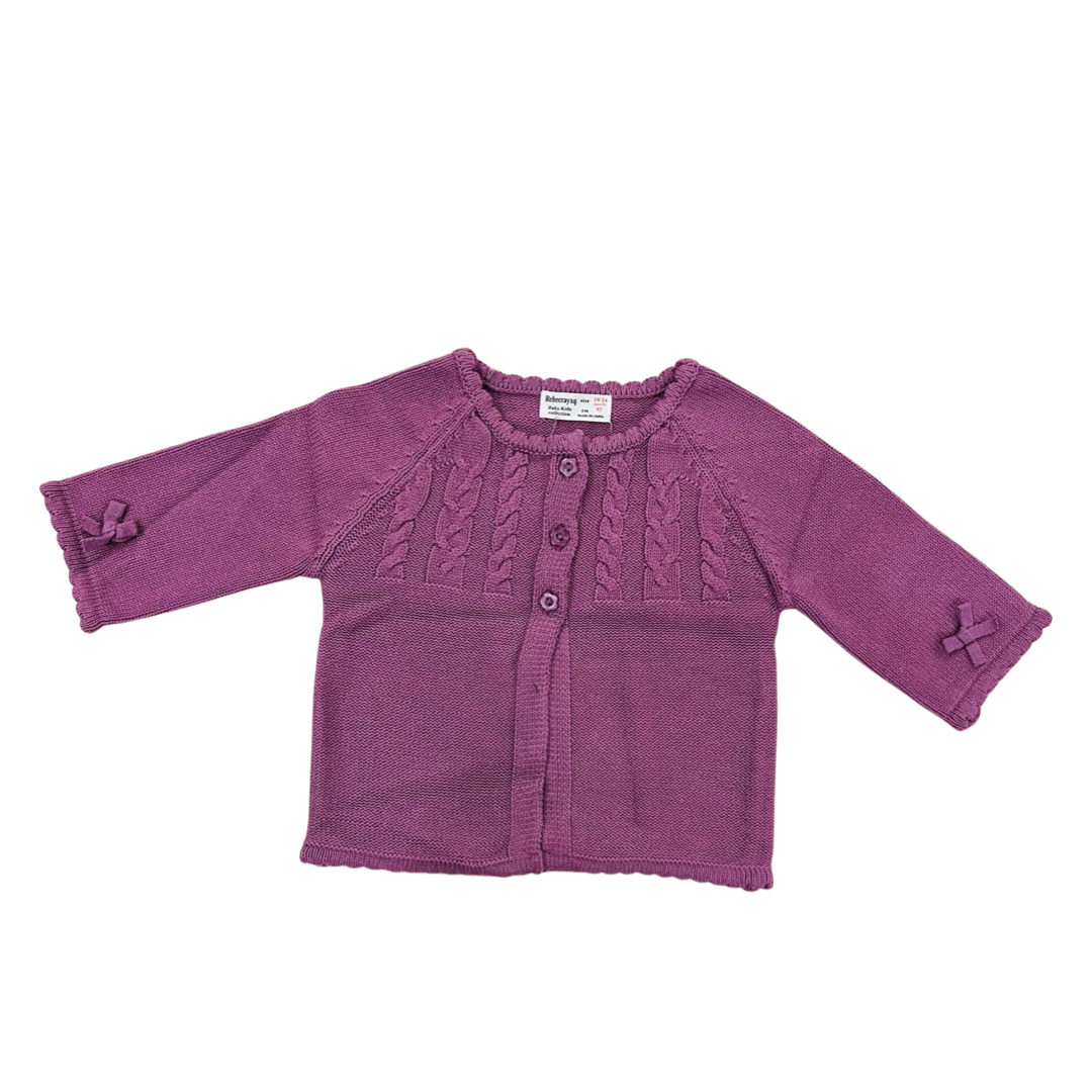 Baby Sweater- White and Plum