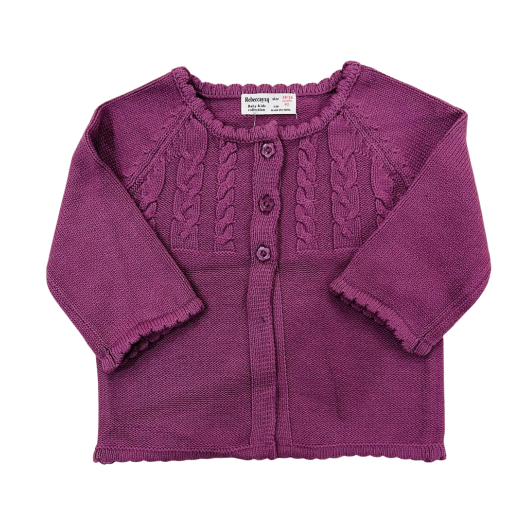 Baby Sweater- White and Plum