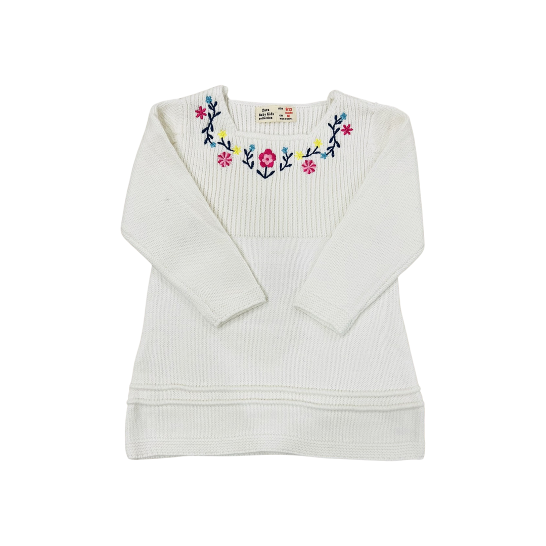 Floral Long Sweater - White